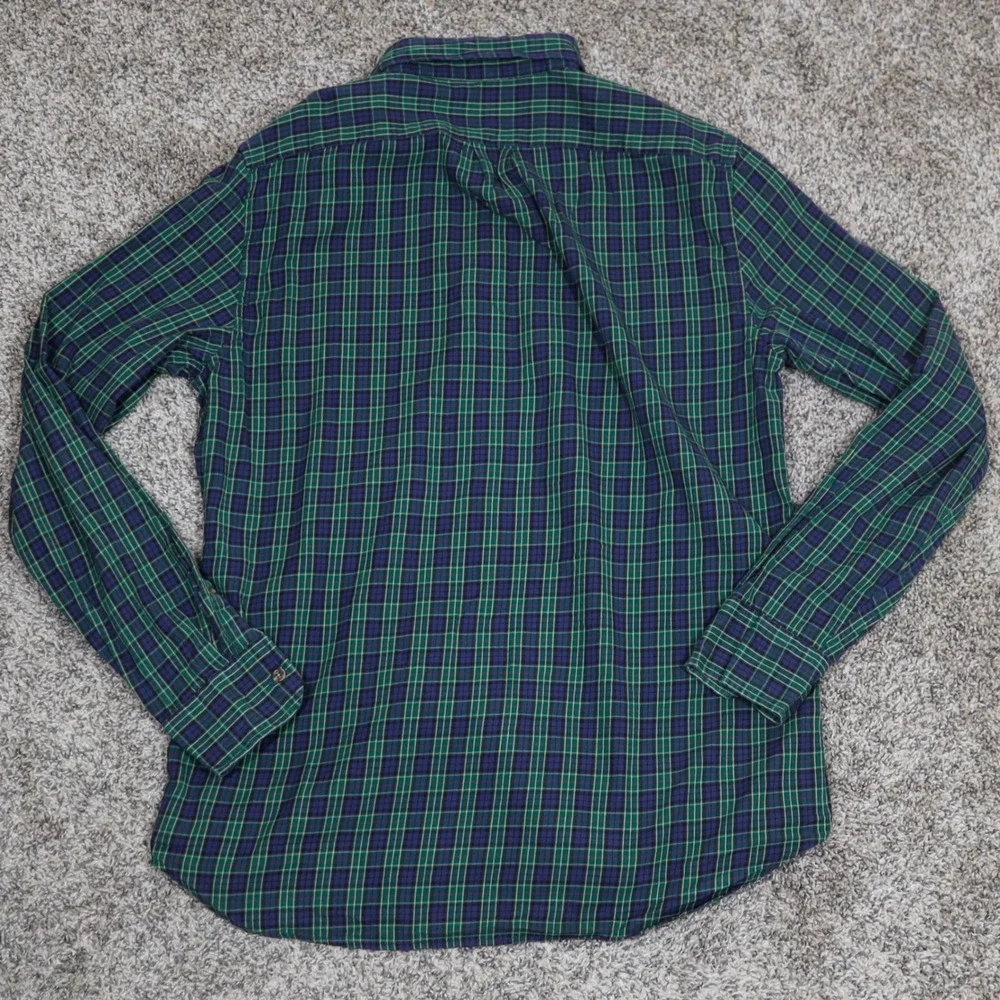 J. Crew Mens Slim Fit‎ Brushed Twill Plaid Button Down Shirt Size M Green Navy